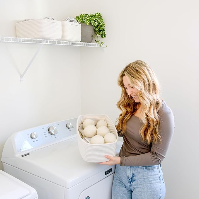 NaturalCozy 13.5”x8.5”x5.5” Storage Baskets for Shelves 3 Pack | Cotton Rope Woven Small Baskets for Organizing | Small Stora