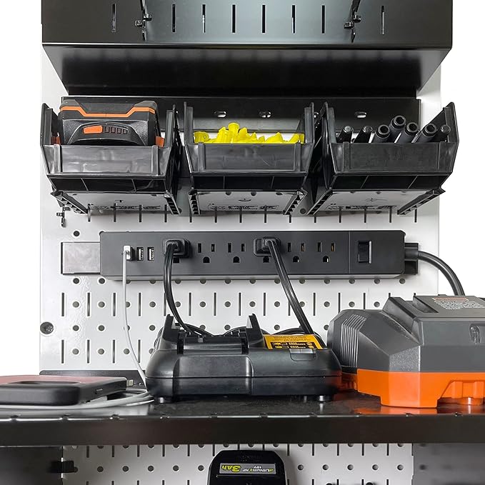 Wall Control Power Tool Storage Organizer Kit Cordless Drill Holder Charging Station Rack 16” x 32” Metal Pegboard Organizati