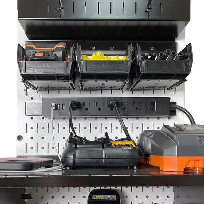 Wall Control Power Tool Storage Organizer Kit Cordless Drill Holder Charging Station Rack 16” x 32” Metal Pegboard Organizati