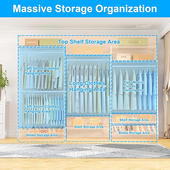 Ulif E13C Pro Heavy Duty Closet Organizer System，Freestanding Clothing Racks for Hanging Clothes，Adjustable Garment Rack 75" 