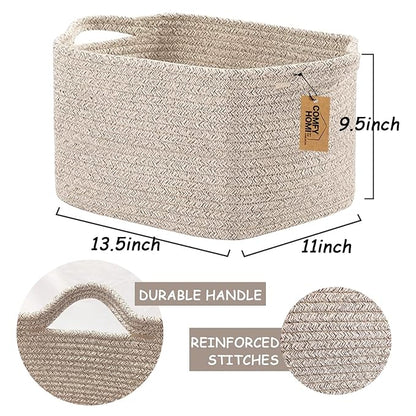 COMFY-HOMI 3PACK Cotton Rope Woven Basket With Handles for Shelves, Toy, Book, Cloth Storage Basket for Organizing|13.5" x 11