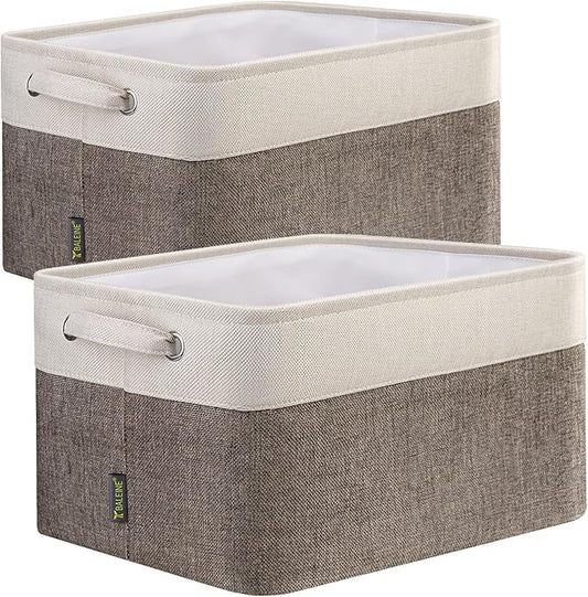 BALEINE 2 Pack Fabric Closet Storage Bins for Shelves, Linen Closet Organizers and Storage, Decorative Baskets for Organizing