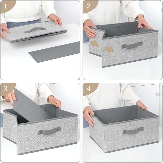 Storage Baskets, 15.7 Inch Woven Fabric Bins, Storage Cubes with Reinforced Handles, Organizer Bins for Closet Shelves, Folda