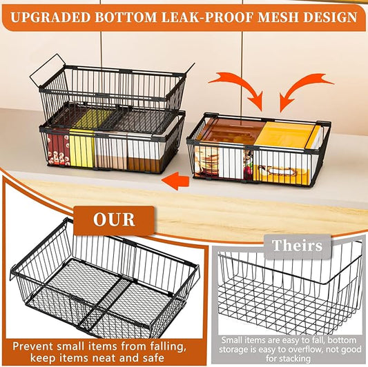 Large Freezer Organizer Bins，Upgraded Bottom Leak-Proof net，Fit 10 to 20 Cu.Ft Deep Freezer，4Pack， Expandable Stackable Chest