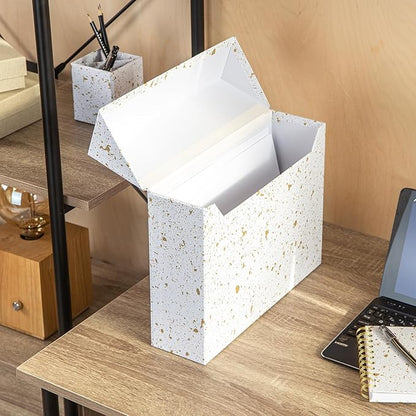 Bigso Lovisa Fiberboard Label Frame 12 File Storage Box - Paperwork Storage Box with Metal Label Holder - Durable Document Or