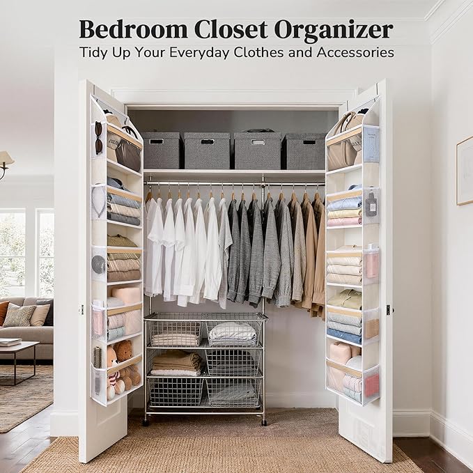 Ultra-Thin 5 Tiers Over the Door Organizer Hanging with 10 Side Pocket for Narrow Gaps,44lbs Behind the Door Storage Closet B