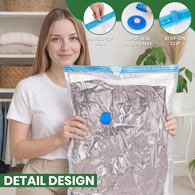 Vacuum Storage Bags,10Pack Vacuum Seal Bags for Clothing,Bedding,Clothes,Comforters,Blankets,Pillows-5 Jumbo+5Large Space Bag