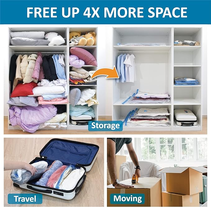 Cozy Essential Vacuum Storage Bags, 80% Compression Vacuum Seal Space Saver Plastic Packaging Bags for Clothes, Blankets, Pil