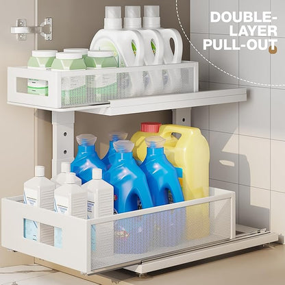 2 Pack Under Sink Organizer With Next-Gen Ball-Bearing Slides,2-Tier Pull Out Cabinet Storage,Height Adjustable Drawer Shelf 