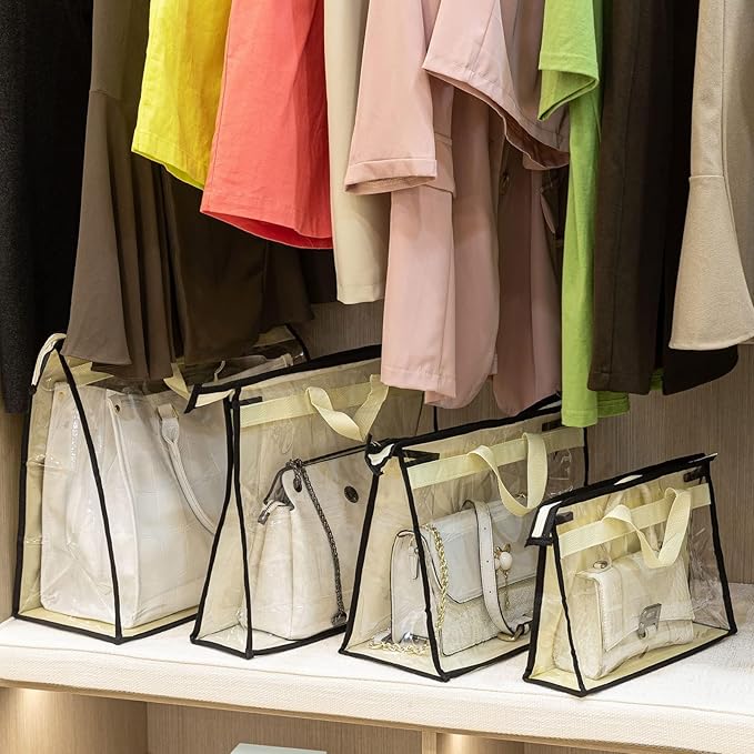 Interesse 12 Packs Dust Bags for Handbags, Clear Handbag Storage, Purse Storage Organizer for Closet, Purse Cover Hanging Clo