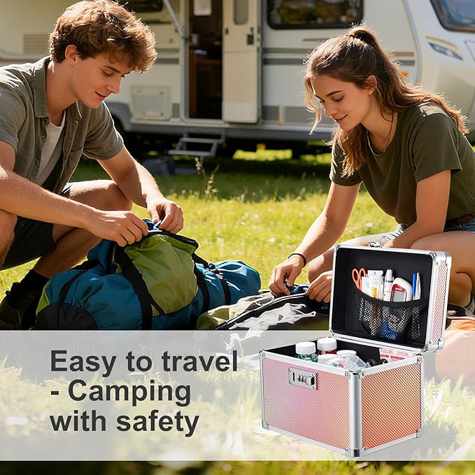 Adazzo Lockable Storage Box, Cabinet Safe Case Organizer with Combination Lock for Medications and Small Valuables, 10 x 7 x 