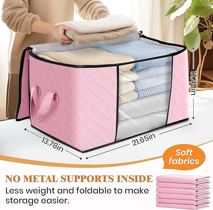 Fab totes 6 Pack Clothes Storage, Foldable Thick Fabric Blanket Storage Bags, Containers for Organizing Bedroom, Closet, Clot