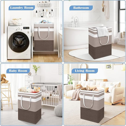 BlissTotes 3-Pack Laundry Basket, Freestanding＆Waterproof Laundry Hamper, Collapsible Tall Clothes Hamper with Easy Carry Han