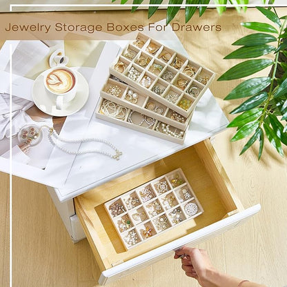 Junkin 12 Pcs Jewelry Tray Velvet Stackable Jewelry Organizer Trays Divided Earring Accessories Storage Containers Box (Rose 
