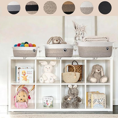 Large Dog Toy Basket, 19.7" X 11" X 7.9" Woven Baskets for Dog Cat Storage, Toy Basket with Handles for Nursery, Living Room,