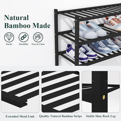 Smiry Shoe Rack, 3 Tier Thick Bamboo Shoe Organizer, Stackable Free Standing Wooden Shoe Storage Shelf for Closet, Entryway, 