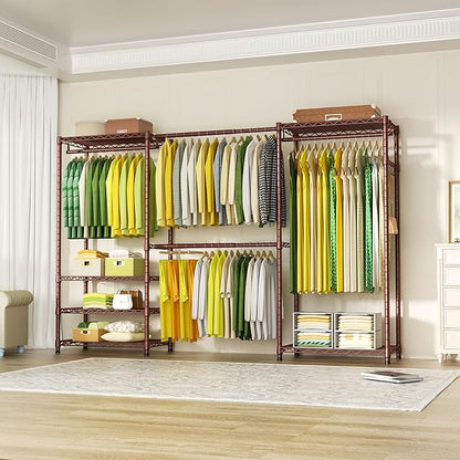 Ulif E1 Heavy Duty Closet Garment Rack, 6 Tiers Adjustable Metal Freestanding Expandable Clothing Storage with 4 Hanger Rods,