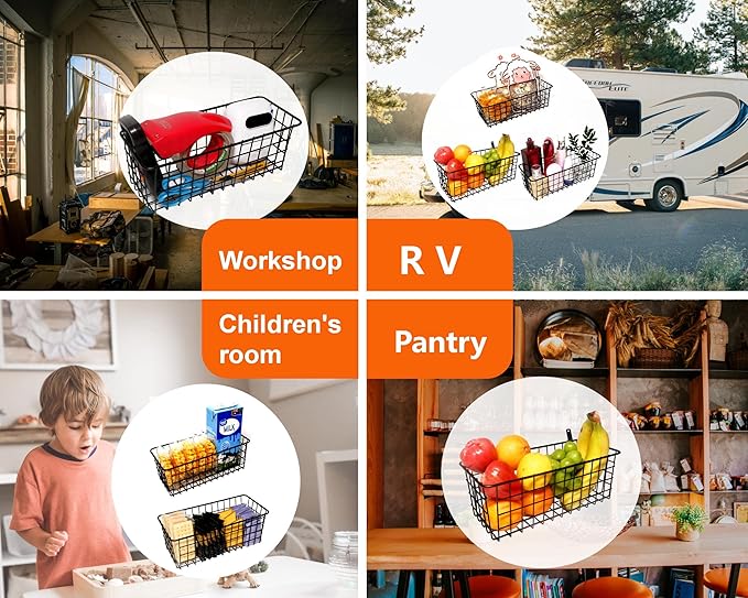 Joben Oligey 3 Set Hanging Wire Baskets ,Wall Mount Fruit Basket,No Drilling,Adhesive Small Metal Basket,Farmhouse Food Stora