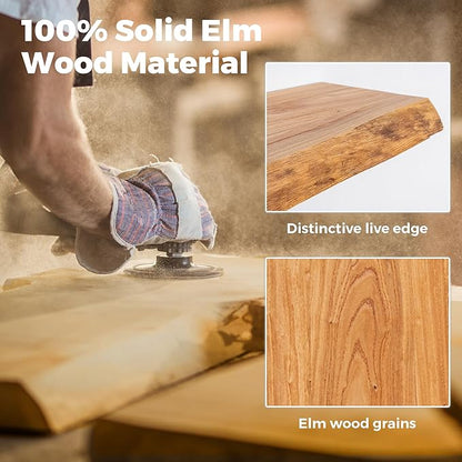 RICHFOCUS Live Edge Elm Floating Shelves - 40" W x 9.3" D Rustic Solid Wood Wall Shelves with Invisible Bracket, Wall-Mounted