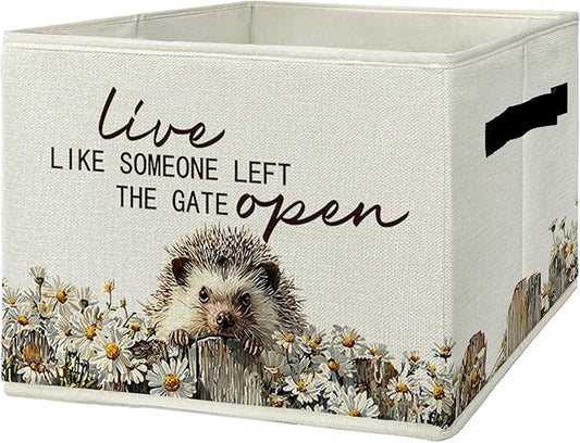 Rustic Hedgehog Storage Bins & Boxes with Handles, Farmhouse Hedgehog Foldable Basket for Organizing, Live Like Someone Left 