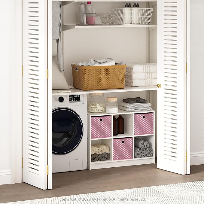 Furinno Cubic Closet Organizers and Storage, 6-Cube Closet Organizer with Bins, Open Shelf Storage, for Wardrobe, Bedroom, Li