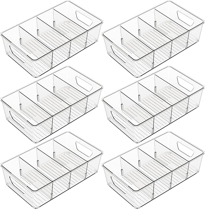 Stackable 6 Pack Snack Organizer for Pantry Shelf,Clear Pantry Organizers and Storage Bins for Fridge,Office,Cupboard,Plastic