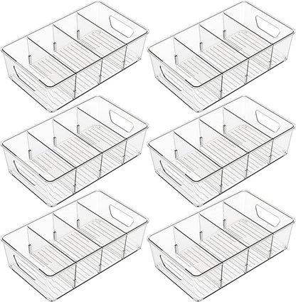Stackable 6 Pack Snack Organizer for Pantry Shelf,Clear Pantry Organizers and Storage Bins for Fridge,Office,Cupboard,Plastic