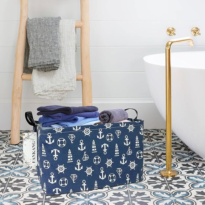 FANKANG Storage Basket,Nursery Hamper Canvas Laundry Basket Foldable with Waterproof PE Coating Storage, Office, Bedroom, Clo