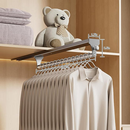 2 Pack Pull Out Closet Rod, 15.7inch Heavy Duty Pants Rack, Adjustable Clothes Hanger Rail, Space Aluminum Valet Rod, Top Mou