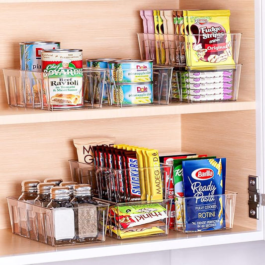 Puricon Pantry Organization and Storage Bins for Kitchen Fridge Countertop Cabinet Bundle with 4-Tier Wooden Bookshelf with S