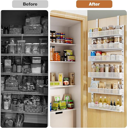 Pantry Door Organizers and Storage, 6-Tier Large Metal Heavy-Duty Frame Over the Door Spice Rack, 2 in 1 Wall-Mounted or Hang