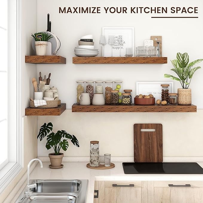 Floating Shelves for Wall, 40" W x 12" D x 2" H, 1 Pack of Long Wall Mounted Engineered Wood Shelves with Invisible Brackets 