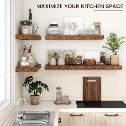 Floating Shelves for Wall, 40" W x 12" D x 2" H, 1 Pack of Long Wall Mounted Engineered Wood Shelves with Invisible Brackets 