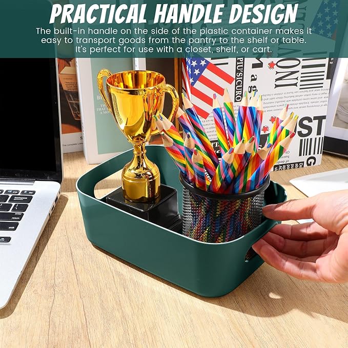 Zopeal Plastic Storage Bins 10 Pcs Green Pantry Organizer Bins Small Baskets Storage Containers for Home Kitchen (8 x 5.7 x 3