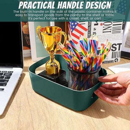 Zopeal Plastic Storage Bins 10 Pcs Green Pantry Organizer Bins Small Baskets Storage Containers for Home Kitchen (8 x 5.7 x 3