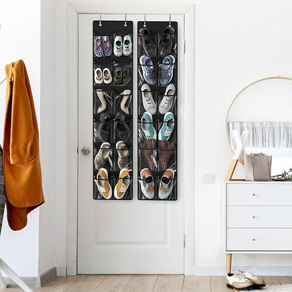 Simple Houseware 24 Pockets - 2PK 12 Large Pockets Over Door Hanging Shoe Organizer, Black
