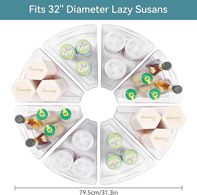 Oubonun Lazy Susan Organizers Set of 8, 12.8’’ x 11.7’’ x 4’’ Plastic Transparent Kitchen Cabinet Storage Bins with Handle, 4