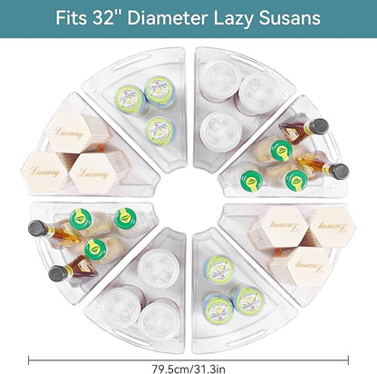 Oubonun Lazy Susan Organizers Set of 8, 12.8’’ x 11.7’’ x 4’’ Plastic Transparent Kitchen Cabinet Storage Bins with Handle, 4