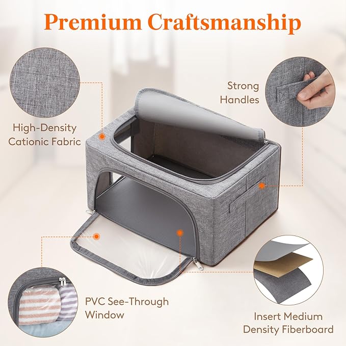 Lifewit Clothes Storage Bins with Metal Frame, Stackable Storage Box, Foldable Clothing Storage Bins with Lids, 25L Storage B