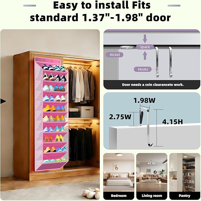 PAULONE 10-Pocket Multi-Use Over the Door Organizer, Heavy Duty 95lbs Capacity with Breathable Mesh, Versatile Hanging Storag