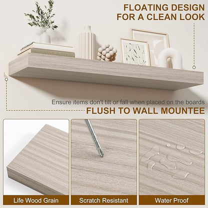Fun Memories Floating Shelves for Wall, 48Inch Long Floating Shelves Set of 2, Hanging Shelf with Invisible Brackets, Wood Sh