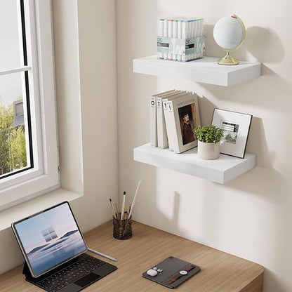 Dreamland 16 Inch Long Floating Shelves in White,6.7 Inch Deep Floating Shelf for Wall,Large Display & Storage Shelf, Wall Sh