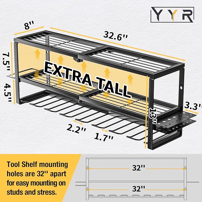 YYR Heavy Duty Power Tool Organizer Wall Mount, Cordless Drill Hanger Storage Rack, Battery Tools Holder with Charging Statio