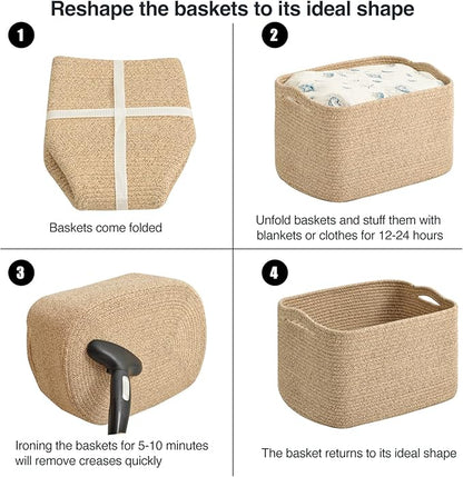 ICERZCZ Large Storage Baskets for Organizing Shelves, Woven Cotton Rope Bins for Baby Nursery Organization, Book Toy Towel Or