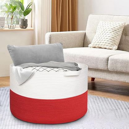 MEGASKET Large Red Baskets for Storage, 22x14 Wicker Woven Storage Basket, Blanket Organizer, Kids Toy Bin Box, Bathroom Beac