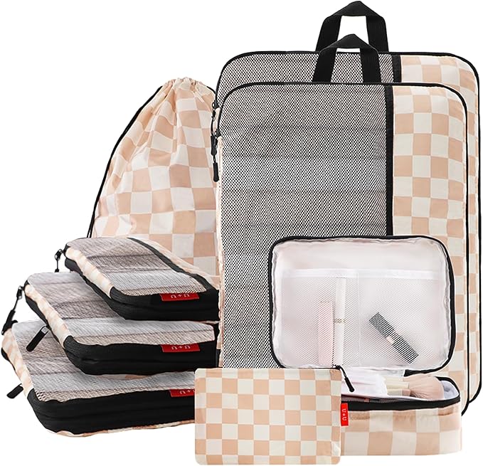 U+U 8 Set Compression Packing Cubes - Ultralight Travel Organizers with Laundry Bag and Cosmetic Bag, Space-Saving Suitcase O