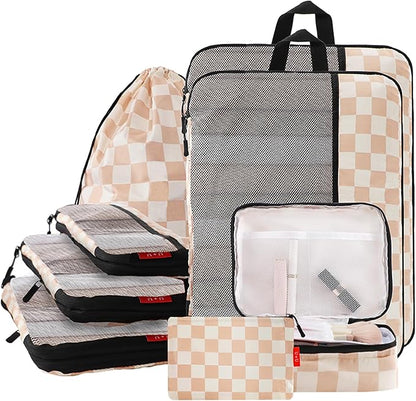 U+U 8 Set Compression Packing Cubes - Ultralight Travel Organizers with Laundry Bag and Cosmetic Bag, Space-Saving Suitcase O