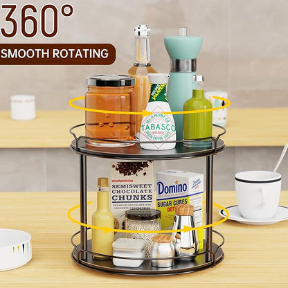 Spice Rack, Set of 2 Lazy Susan Organizer, 2-Tier Turntable Organizer, Rotating Spice Rack Organizer for Cabinet, Compact and