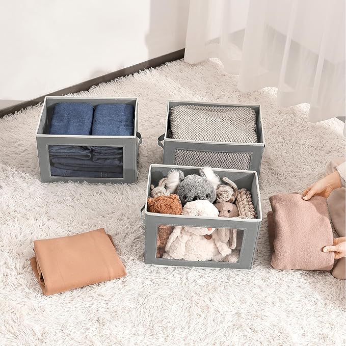 Homsorout Stackable Storage Bins with Lids - Medium Storage Box with Lids, Foldable Closet Boxes for Organizing, Wardrobe Clo