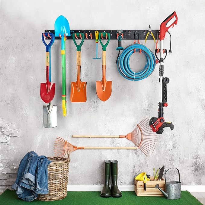 Ultrawall Multi-Storage Garage Hooks, Utility Rack with Multiple Installation Methods, Wall-Mounted Garden Tool Organizer Sys